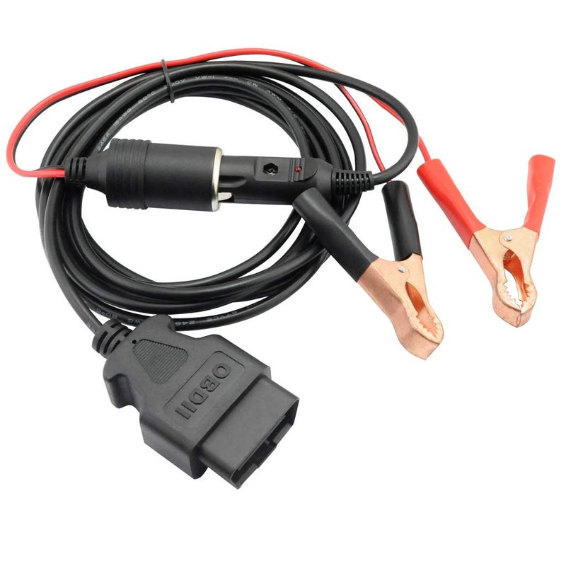 OLLGEN 3M/10ft OBD II Vehicle ECU Emergency Power Supply Cable Memory Saver with Alligator Clip-On 12V Car Battery Cigarette Lighter Power Socket Extension Cable - Image 1